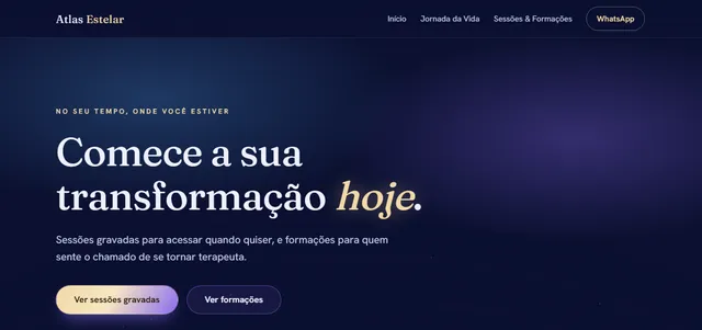 Screenshot da página Sessões & Formações do projeto Atlas Estelar