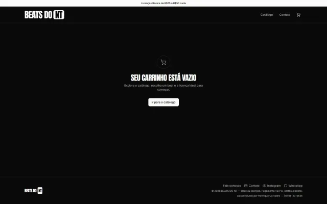 Screenshot da página Carrinho do projeto BEATS DO NT