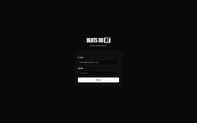 Screenshot da tela Acesso administrativo do projeto BEATS DO NT