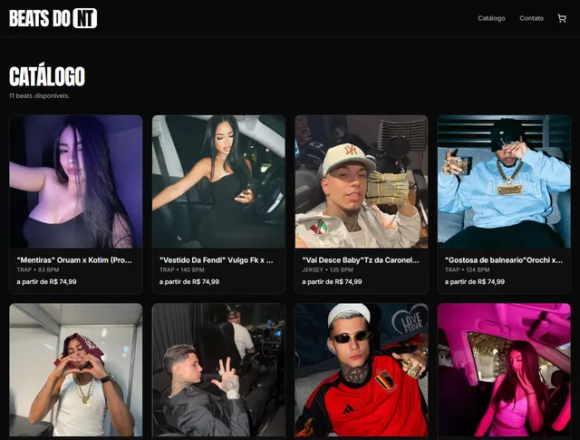 Screenshot da página Catálogo do projeto BEATS DO NT