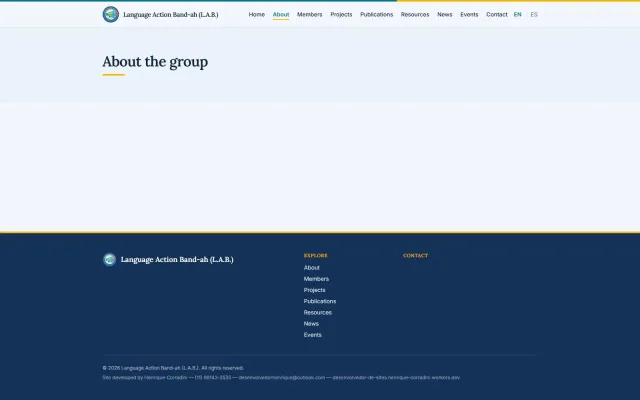 Screenshot da página About do projeto Language Action Band-ah (L.A.B.)