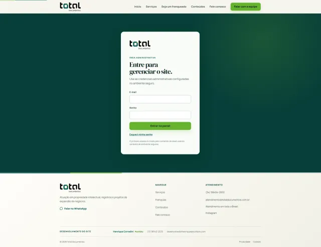 Screenshot da tela Acesso administrativo do projeto Total Documentos