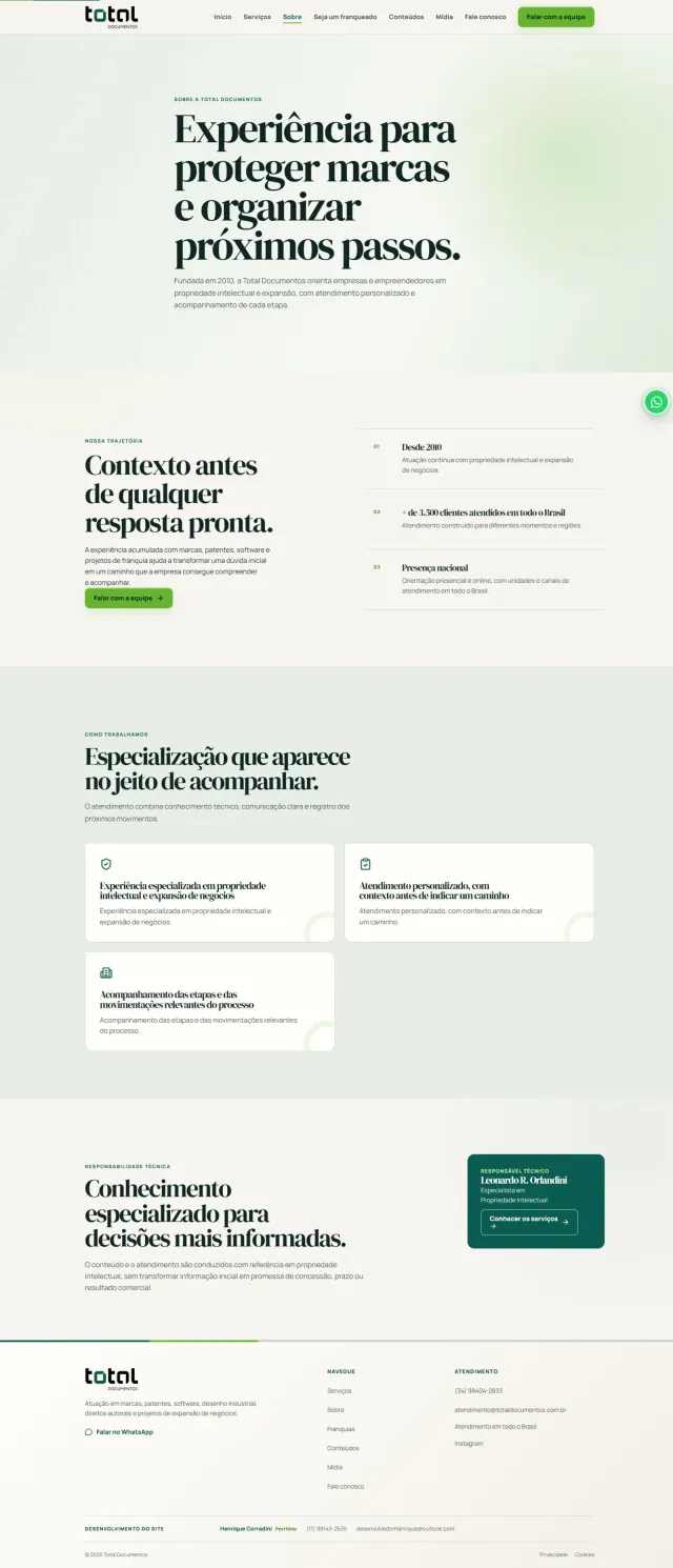 Screenshot da página Sobre do projeto Total Documentos