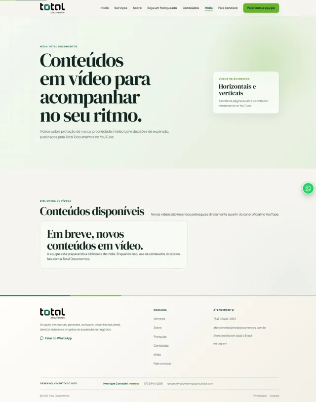 Screenshot da página Mídia do projeto Total Documentos